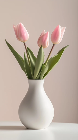 陶瓷花瓶与粉色郁金香