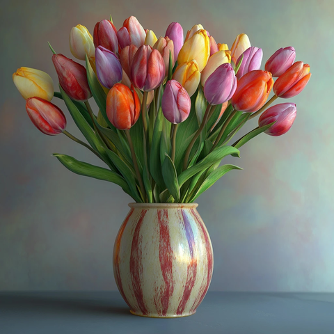 陶瓷花瓶中的郁金香花束