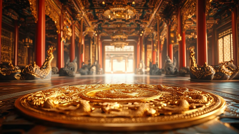 古宫殿内华丽金盘特写尽显皇家风范