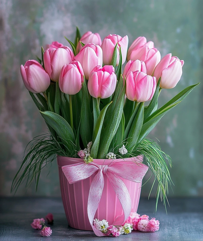 粉色郁金香陶瓷花盆装饰