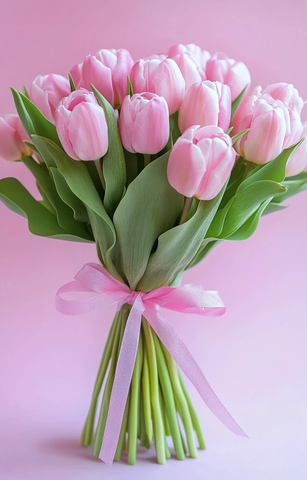 三八节粉红缎带郁金香束