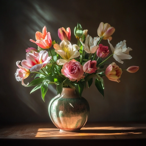 陶瓷花瓶玫瑰百合郁金香