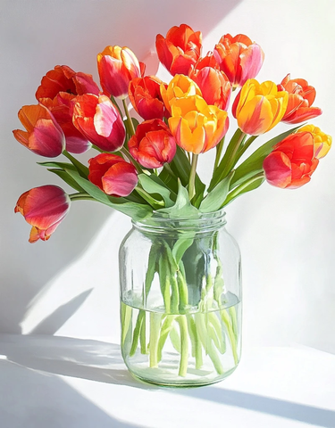 红黄郁金香玻璃瓶静物