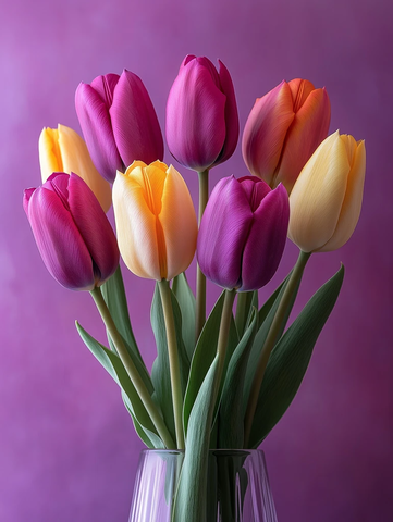 六朵彩色郁金香平口花瓶