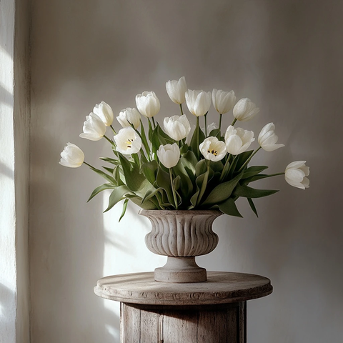 白色郁金香木窗光