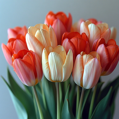 黄红双色郁金香特写