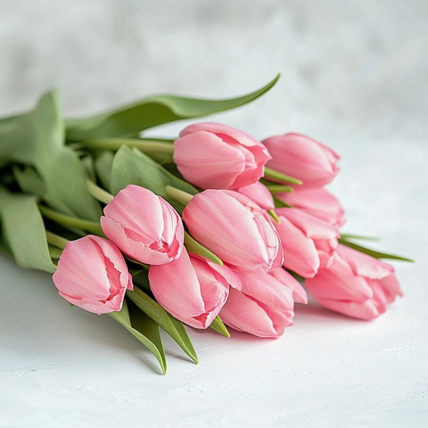 粉色郁金香花束侧视