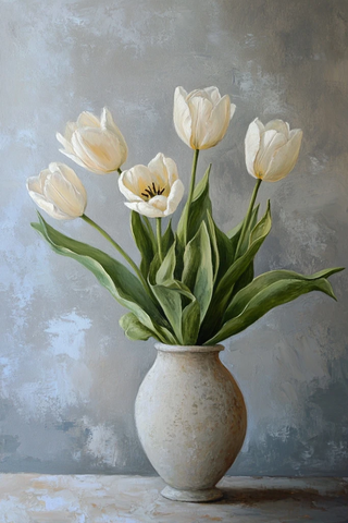 白色郁金香油画