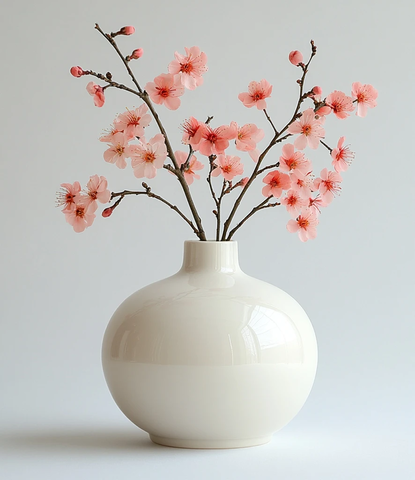 白色陶瓷花瓶粉色花朵