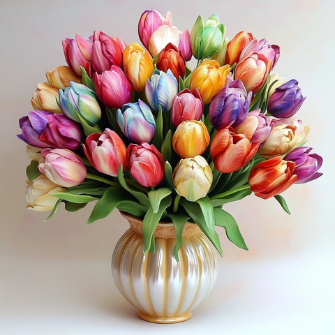 郁金香花束与珠光花瓶