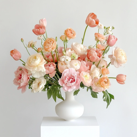 粉红芍药鲁丹鸟桃花搭配