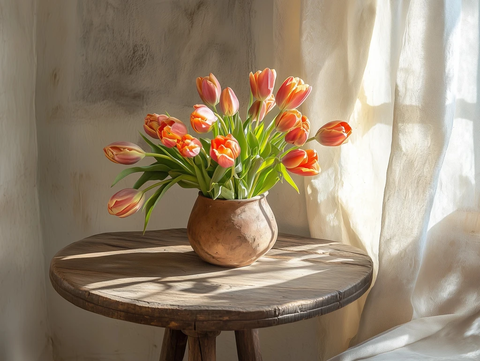 贝壳色客厅与棕色木桌