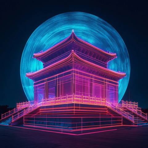 带炫酷特效的中式传统建筑楼阁