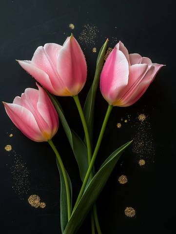 粉色郁金香带露珠与金箔