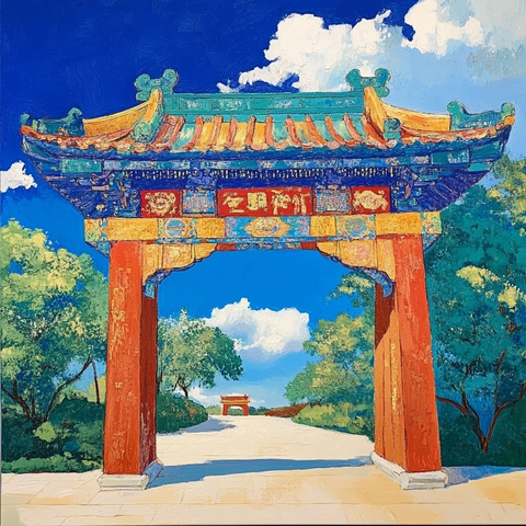 中国传统建筑牌楼的彩绘艺术景观