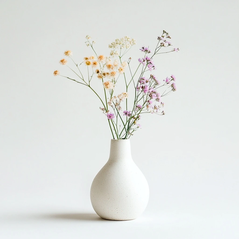 白色小瓶与淡雅野花