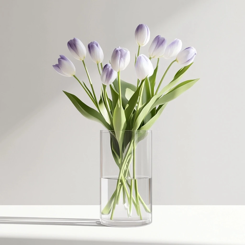 透明花瓶插冰蓝紫郁金香