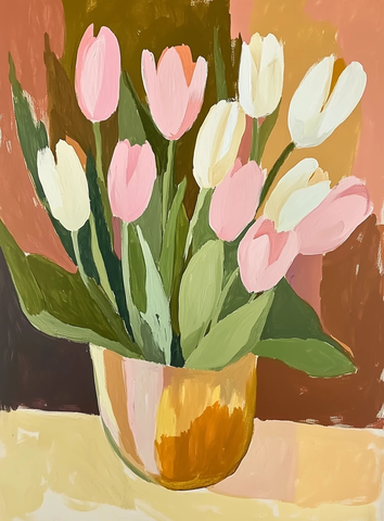 粉白郁金香晶莹花瓶