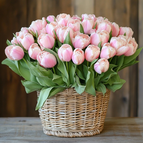 粉色芍药郁金香藤篮
