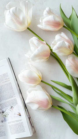 开放杂志与倒置郁金香