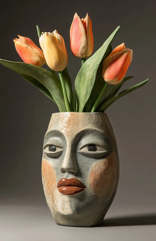 人脸花瓶雕刻装饰艺术作品