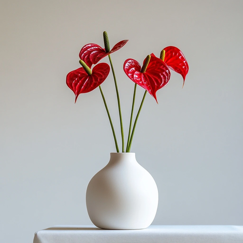红色花束白瓷花瓶静物