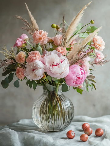 圆形水晶瓶插花搭配小红果