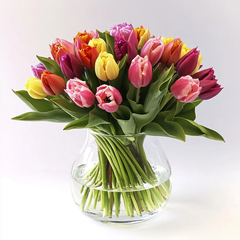 玻璃花瓶与鲜艳郁金香