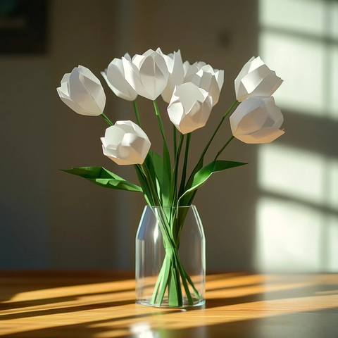 白色折纸郁金香透明玻璃花瓶