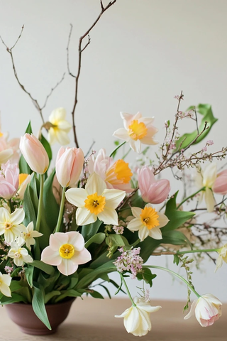 春季花束搭配粉黄绿色调