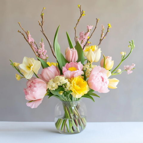 多茎郁金香与春花组合