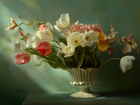 郁金香与圆柱形花瓶