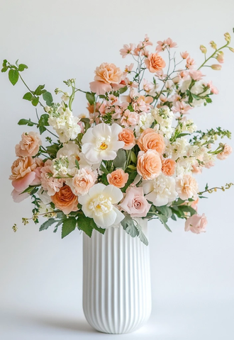 白色花瓶与淡色花卉