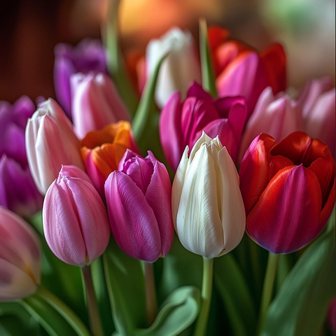 绽放的郁金香与爱心传递