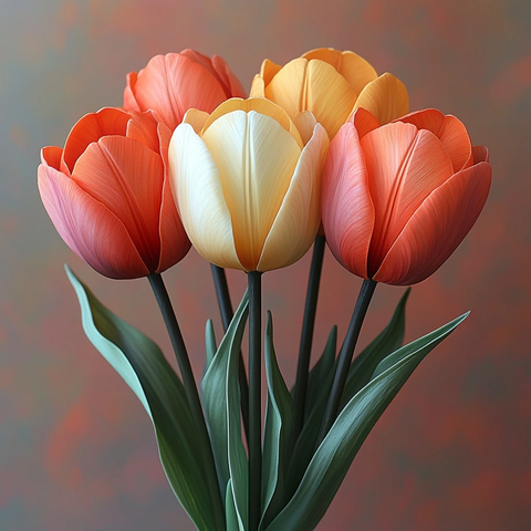 红黄葡萄状弯曲郁金香