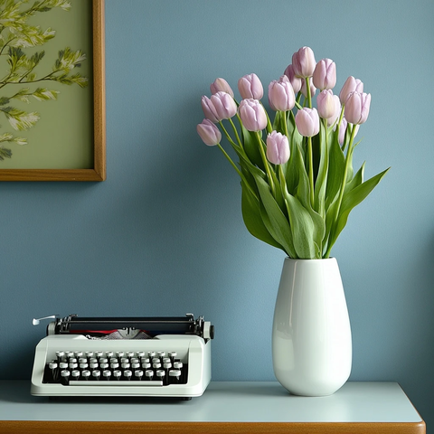 紫色郁金香与打字机