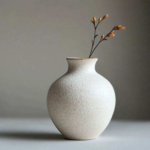白色陶瓷沙纹花瓶侧面