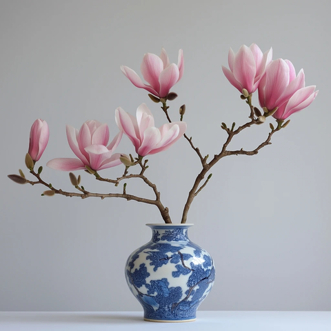 粉红木兰花插花瓶