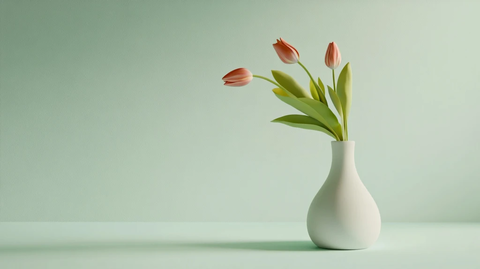精致纯色花瓶与郁金香