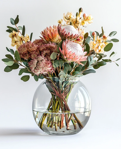 玻璃花瓶插花半满水