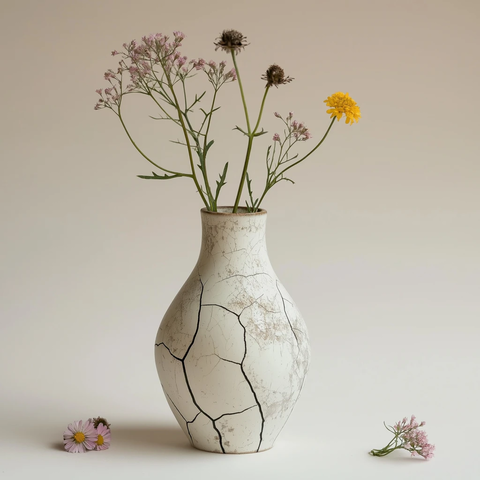 裂纹陶瓷与野花