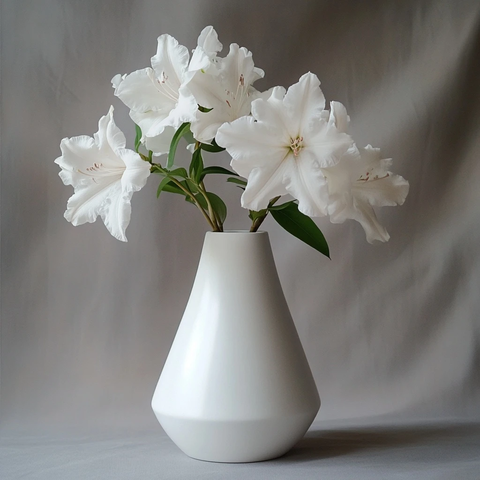 白瓷花瓶插白色杜鹃花