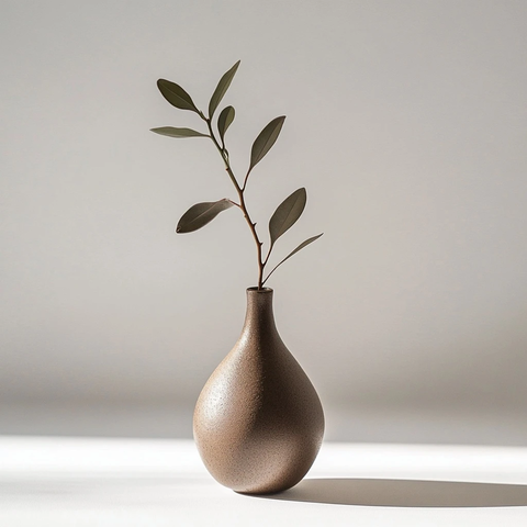 现代简约褐色花瓶与绿植