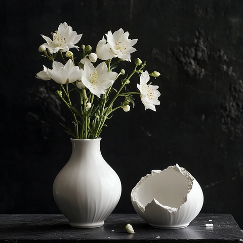 白色花瓶与破碎花瓶