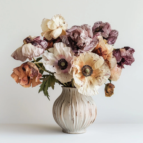 干枯花束与小瓶静物