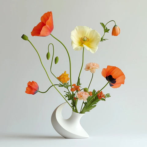 白瓷花瓶不对称花艺