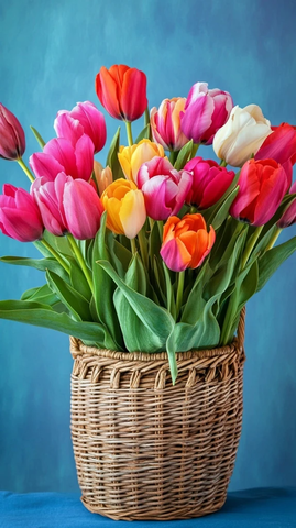 节日花篮装满郁金香
