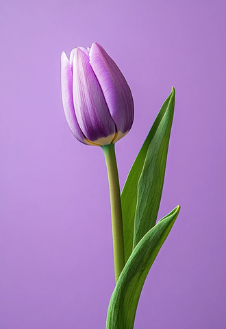 紫色郁金香花苞绿叶