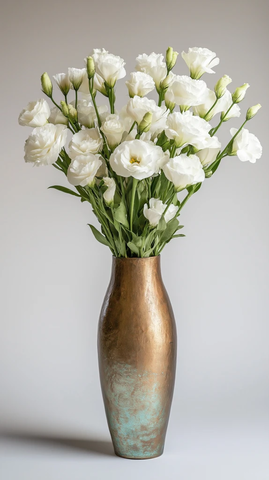 白蕾丝花束铜色花瓶
