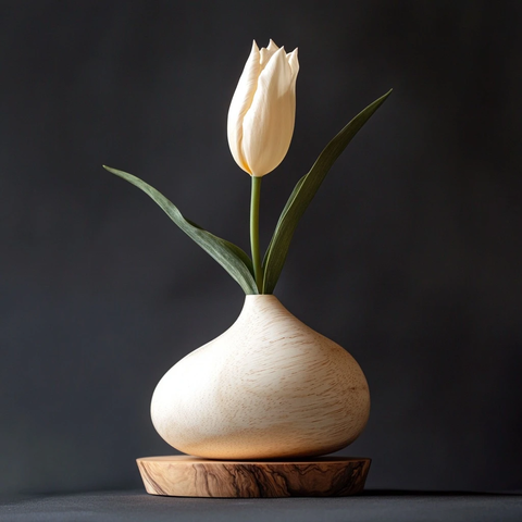 郁金香球茎置于木质底座